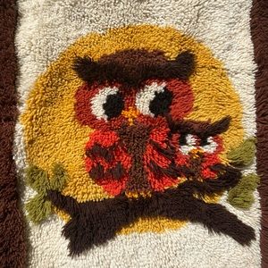 Vintage owl latch hook rug/wall hanging  1970s MCM vibes